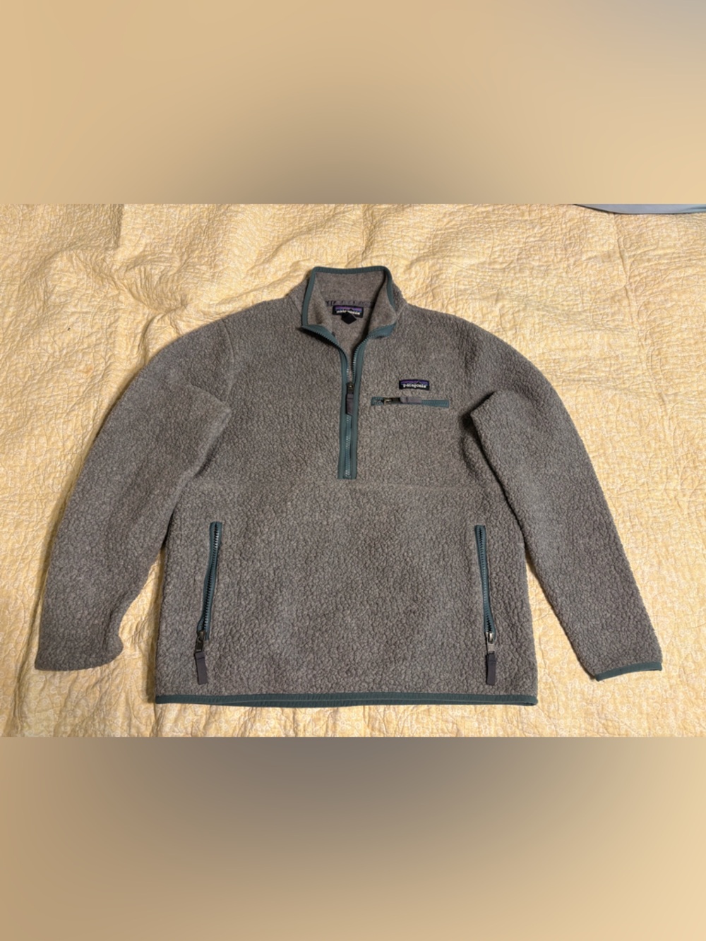 Patagonia Men's Zip Fleece Jacket - Gray with Teal Trim